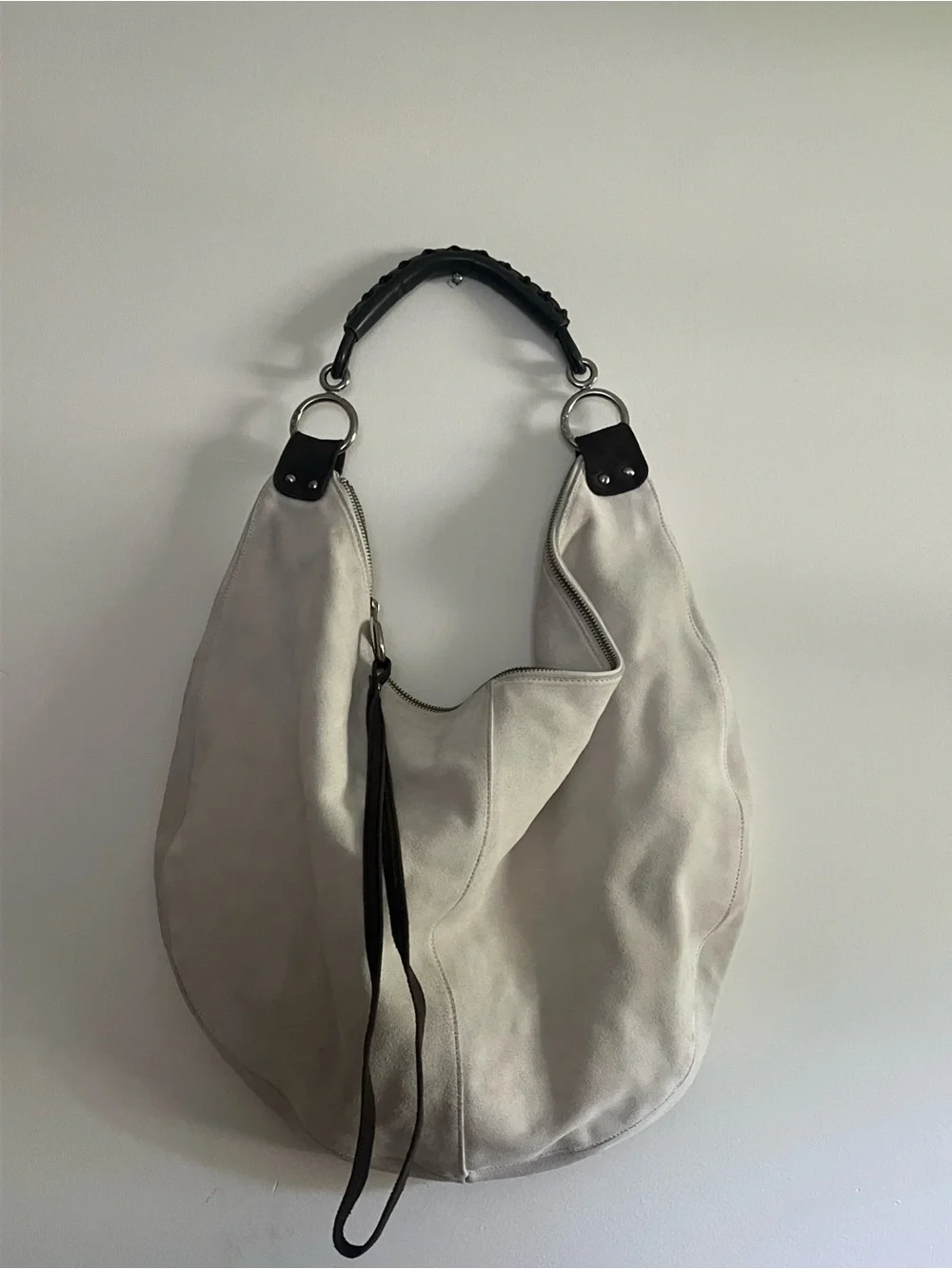 Vintage GAP Suede Hobo Bag | White/Taupe Slouch Shoulder Purse